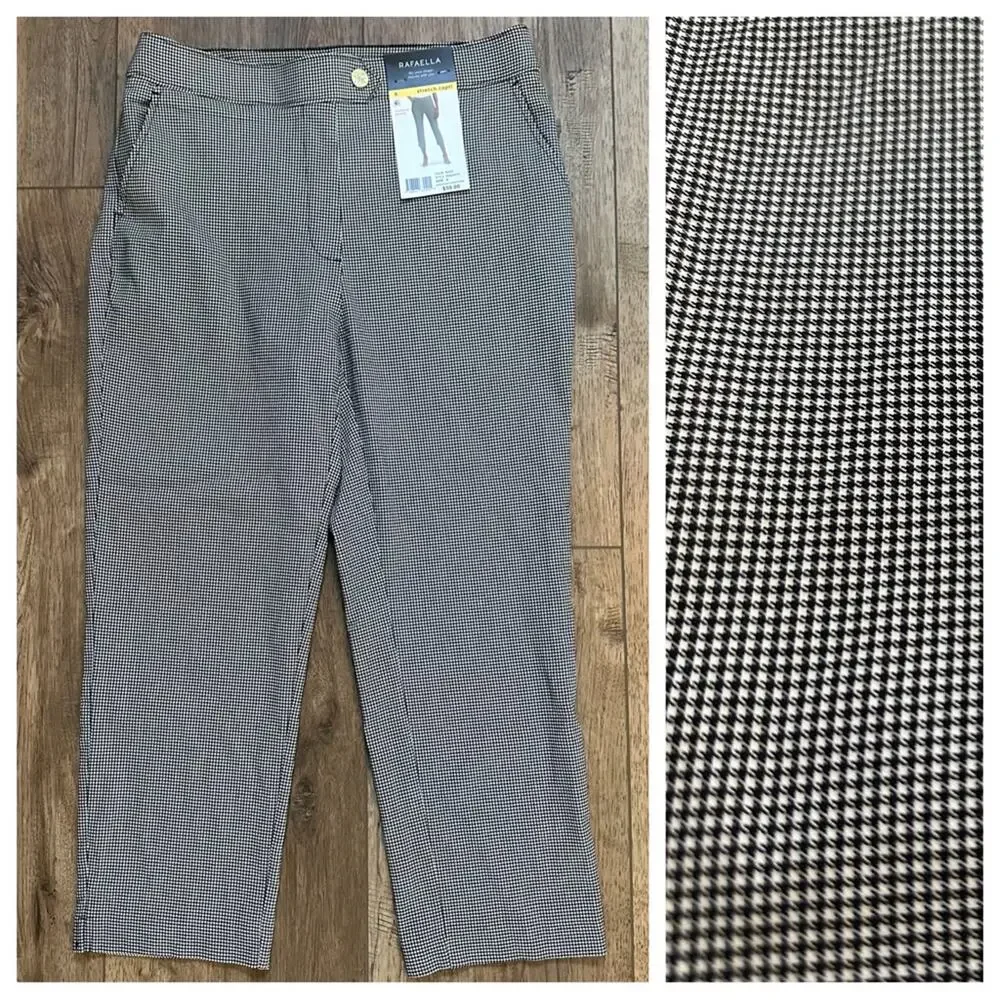NEW!! Rafaella Women’s Black White Houndstooth Stretch Capri Pants, Size 8